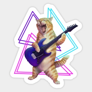 Guitar Cat- Rock band kitty playing the electric guitar Sticker